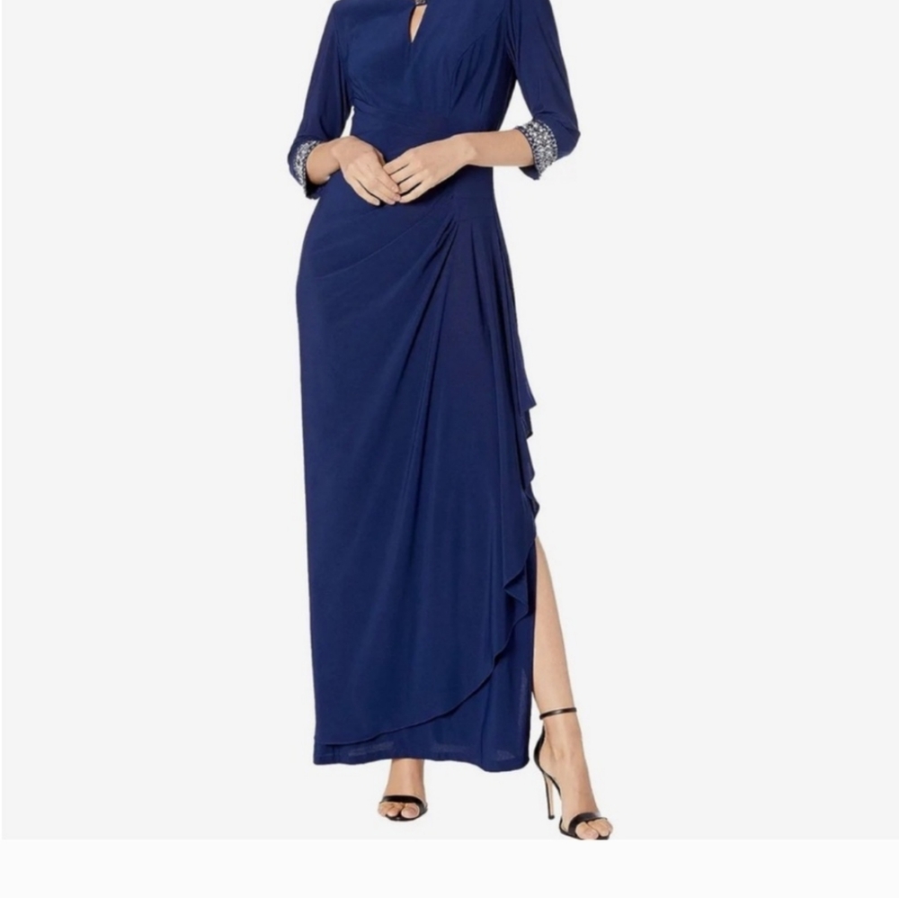 NWOT Alex Evenings Maxi Ruched Embellished Gown 14 Petite